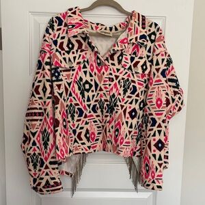 Savanna Jane Vibrant Pink and cream corduroy Geometric Jean Jacket